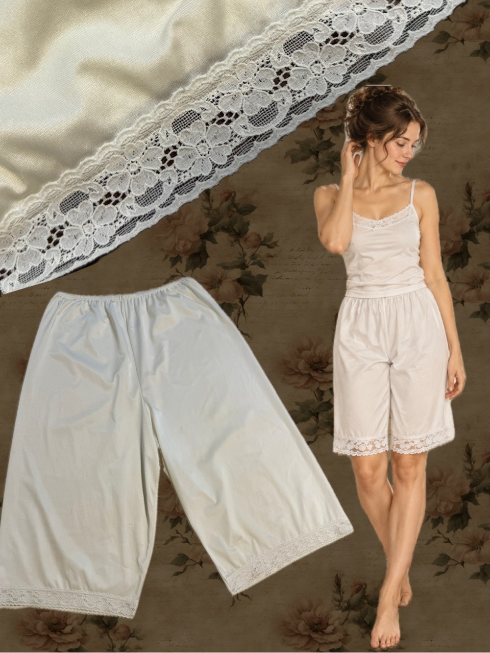 VINTAGE 80s bloomers lace pettipants pants shorts slip lingerie silky nylon